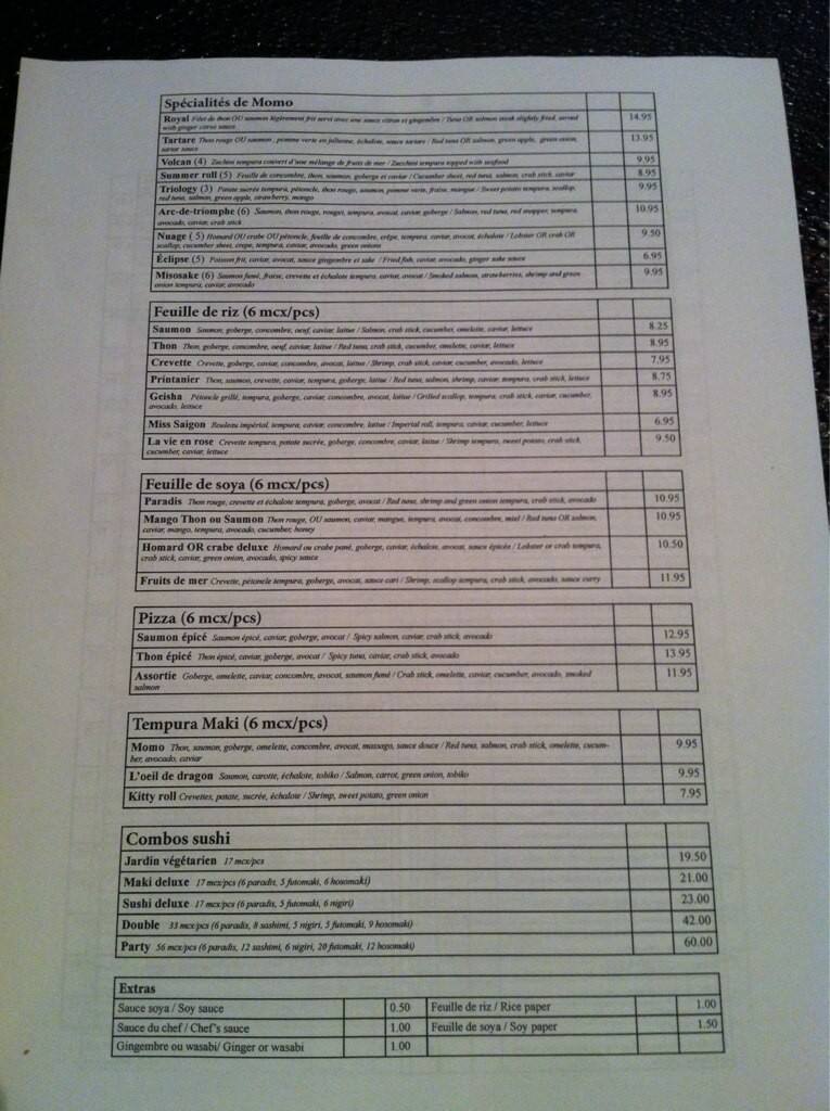 Menu of Sushi Momo photo3