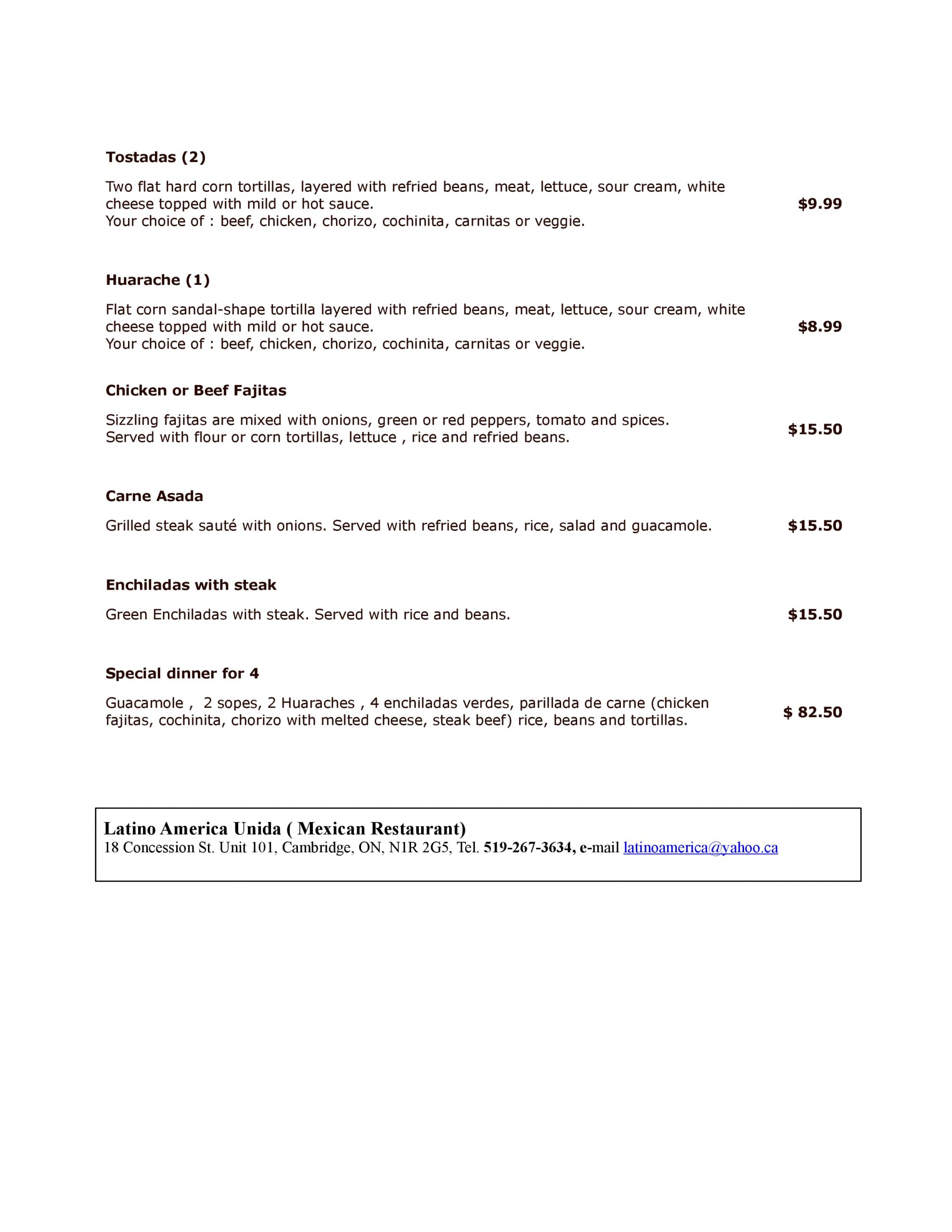 Menu of Latinoamerica Unida photo4