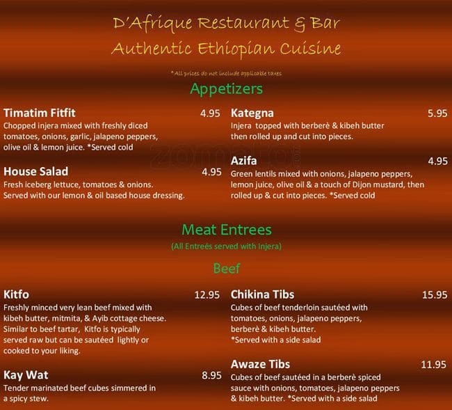 Menu of D’Afrique Restaurant & Bar photo2