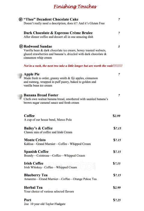 Menu of Redwood Steakhouse & Bar photo7