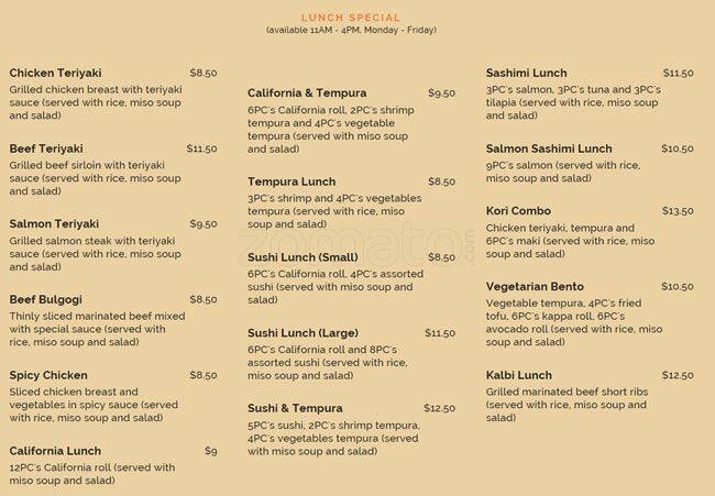 Menu of Kori Sushi photo4