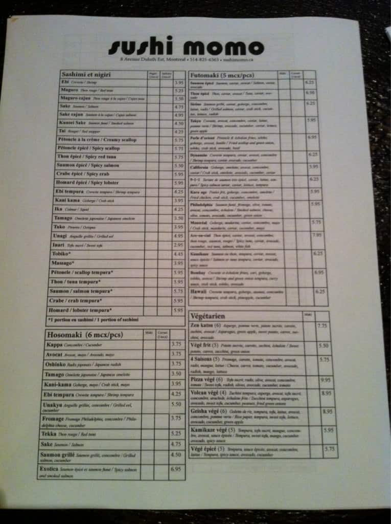 Menu of Sushi Momo photo2