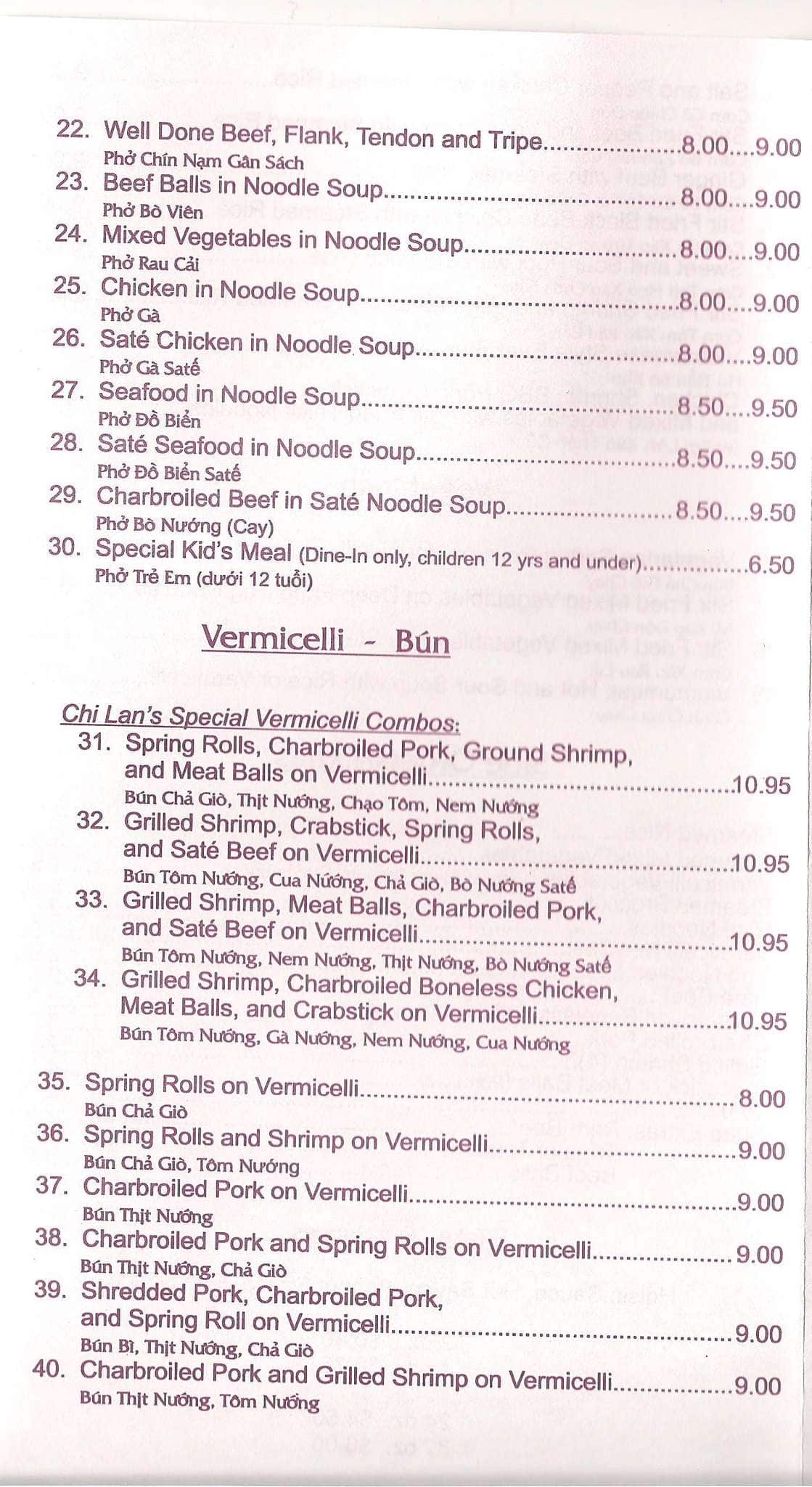 Menu of Chi Lan Vietnamese Restaurant photo4