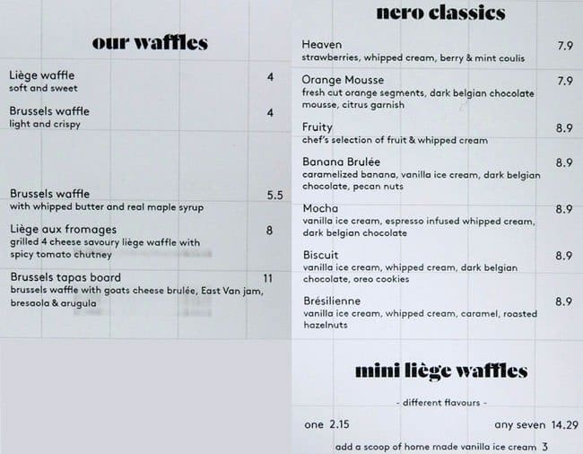 Menu of Nero Belgian Waffle Bar photo2