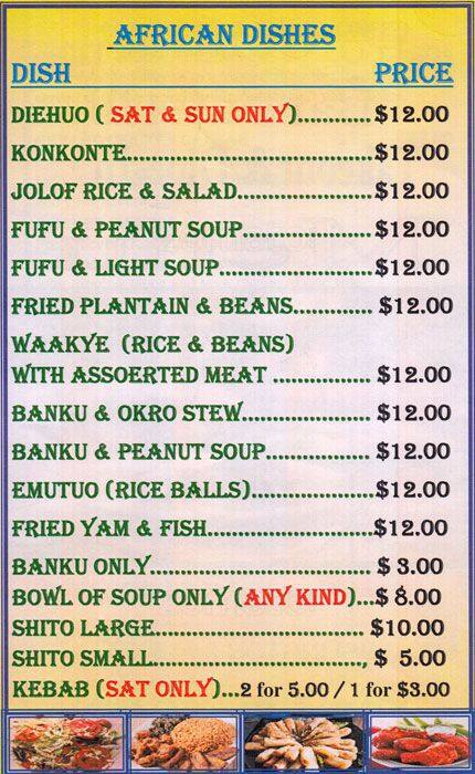 Menu of Afro Continental Bar & Grill photo2