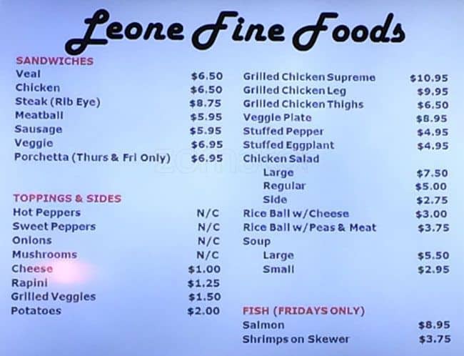 Menu of Leone Fine Foods photo2