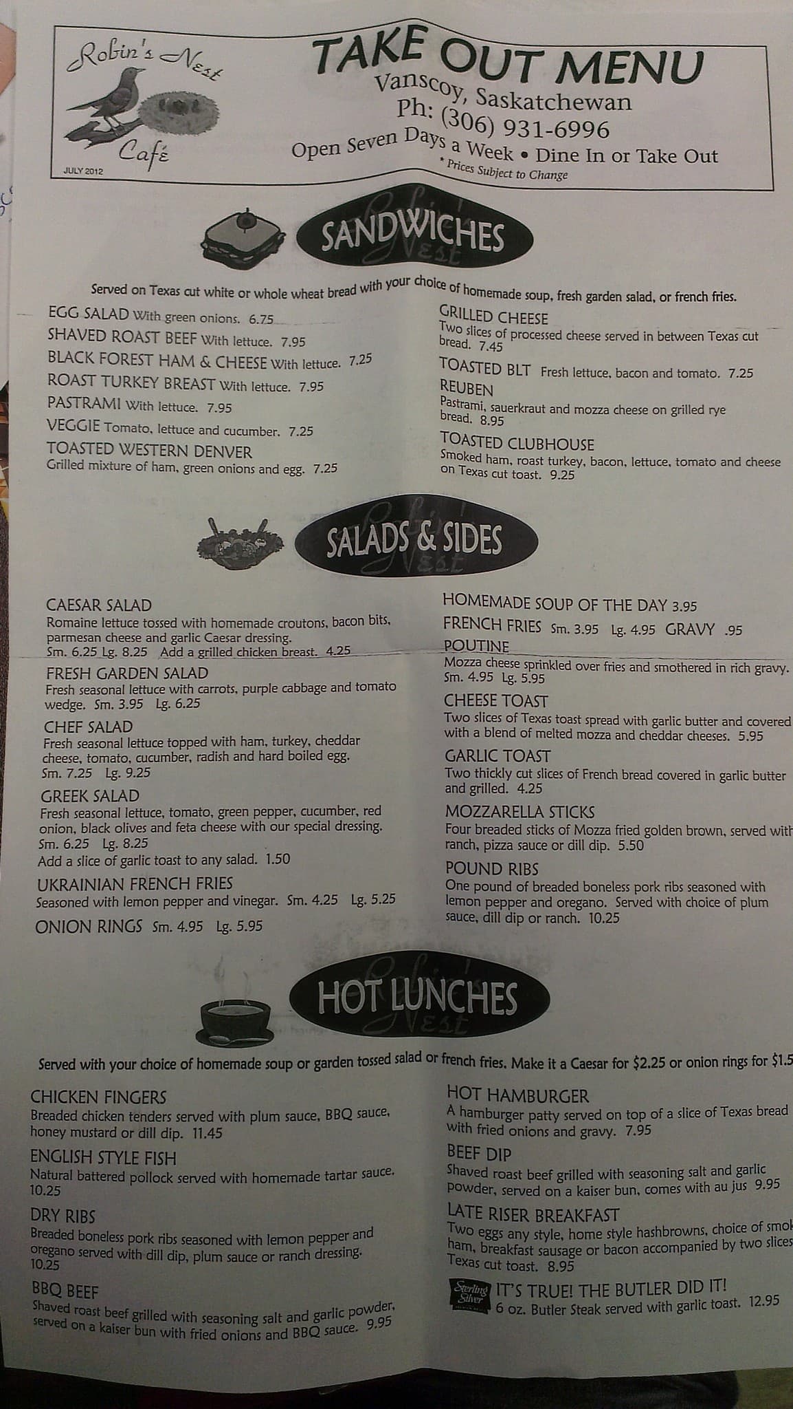 Menu of Robin’s Nest Cafe photo2