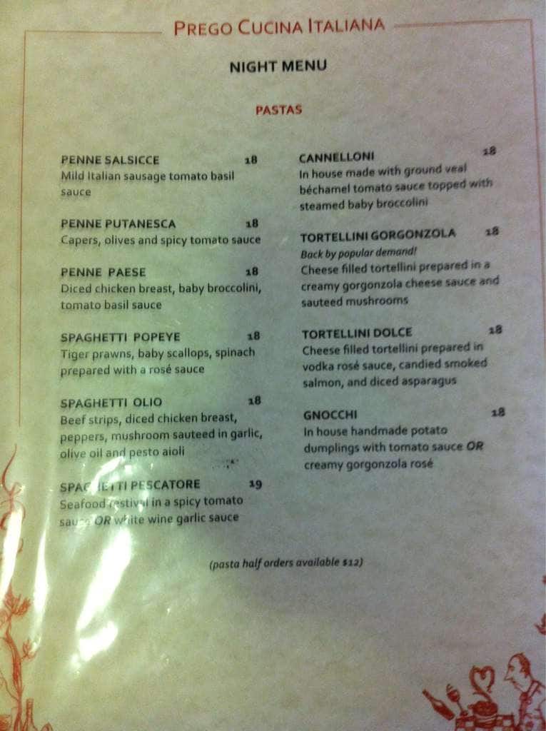 Menu of Prego Cucina Italiana photo3