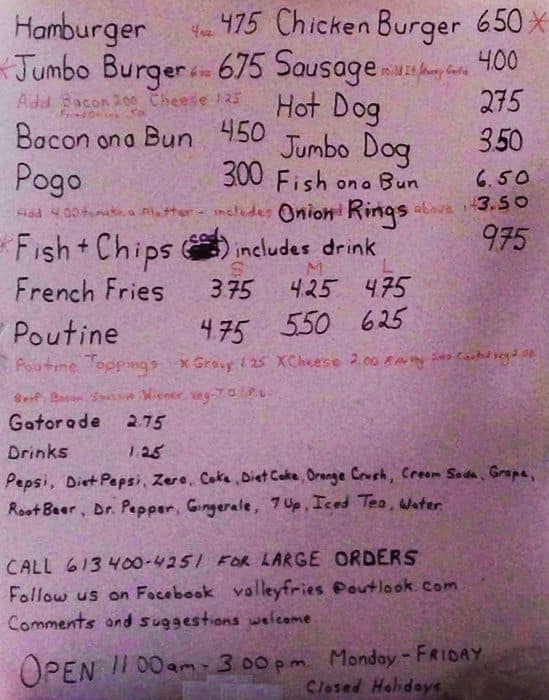 Menu of Valley Fries photo2