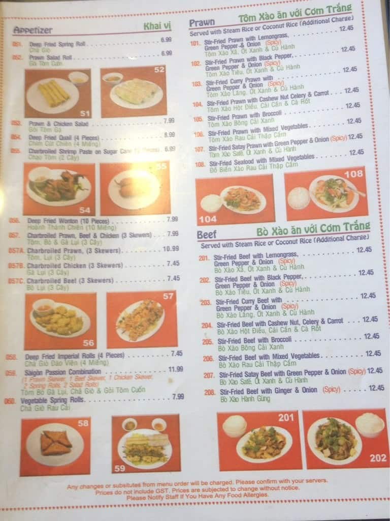 Menu of Saigon Passion Vietnamese photo3