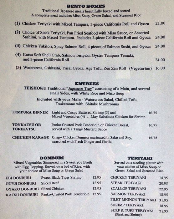 Menu of Wasabi Japanese Restaurant And Sushi Bar photo4