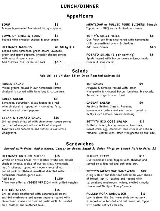 Menu of Uncle Betty’s photo3