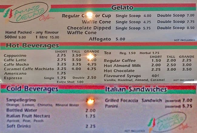 Menu of Amato Gelato Cafe photo2