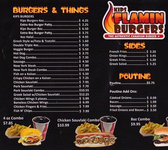 Menu of Kips Flaming Burgers photo2