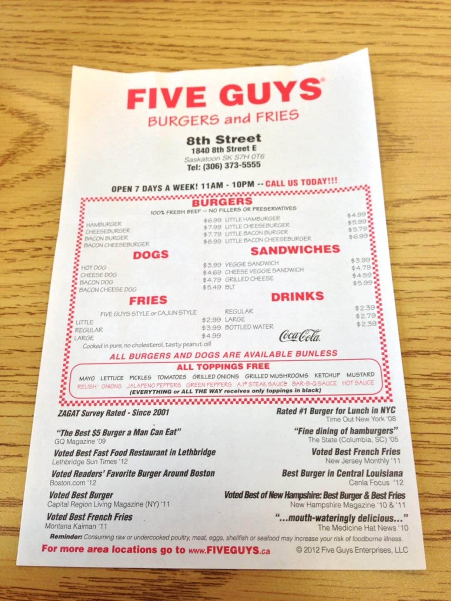 Menu of Five Guys Burgers and Fries photo2