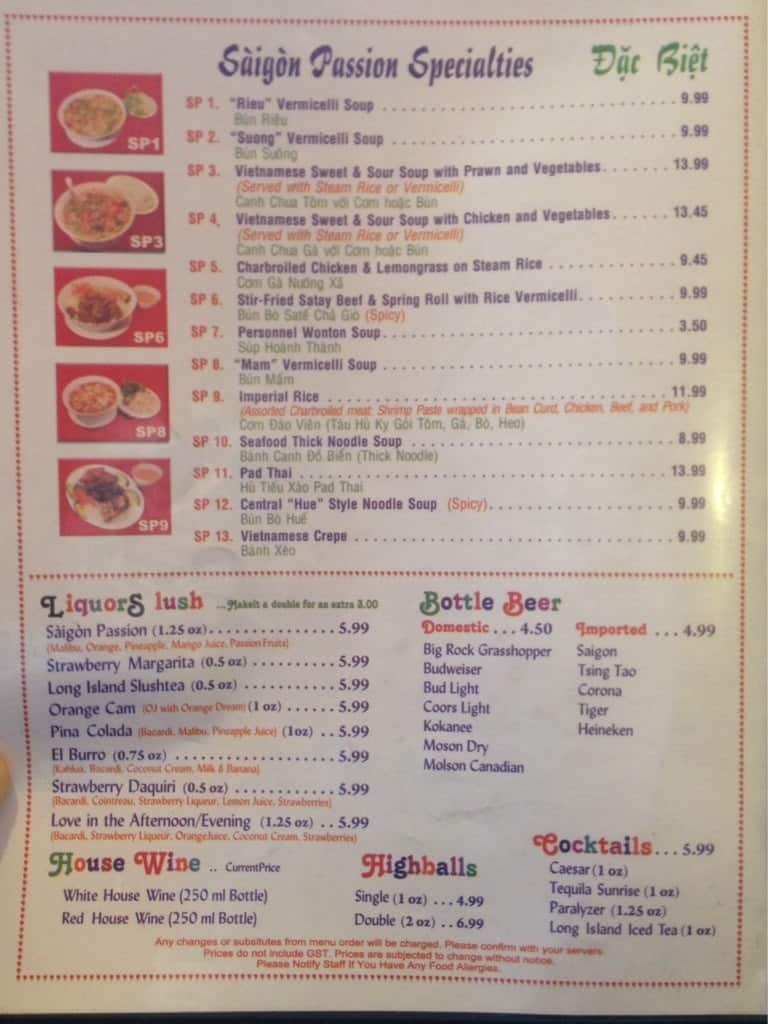 Menu of Saigon Passion Vietnamese photo6