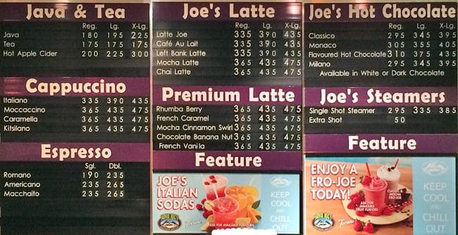 Menu of Java Joe’s photo4