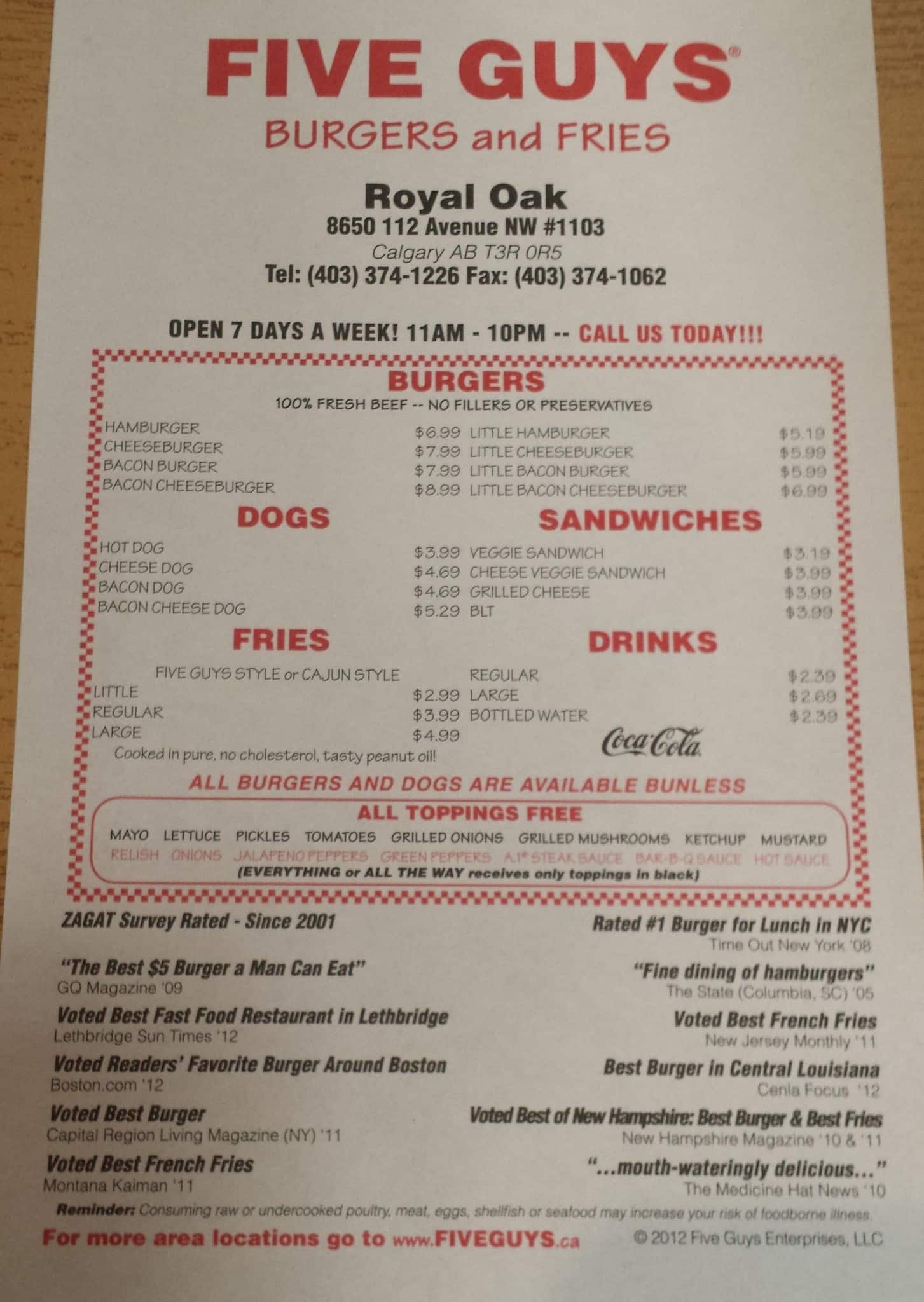 Menu of Five Guys Burgers and Fries photo2