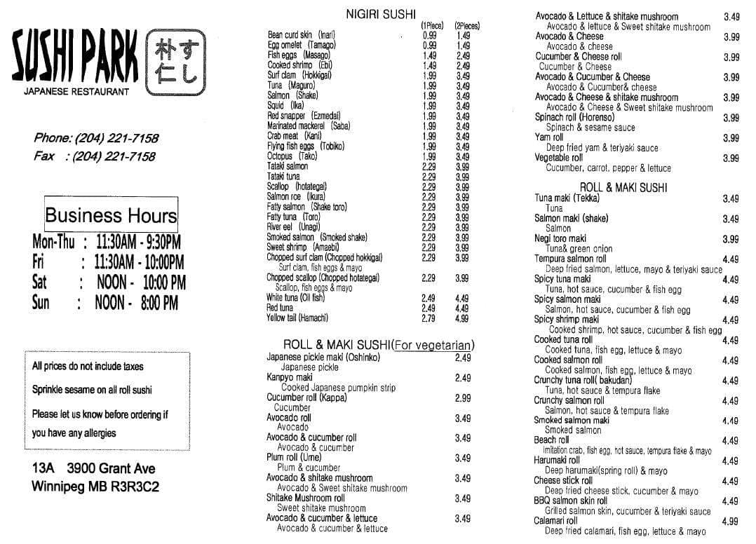 Menu of Sushi Park photo2