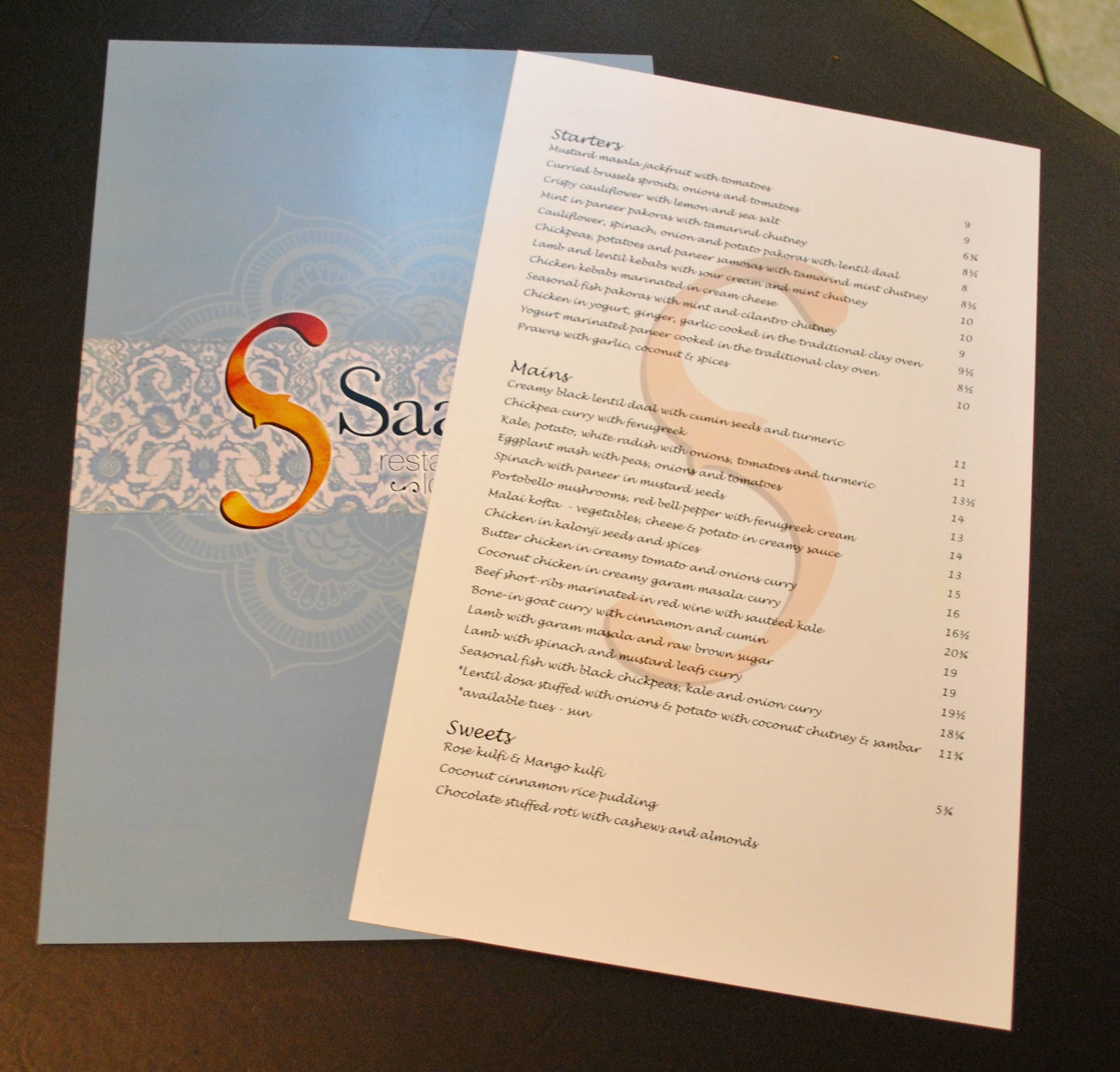 Menu of Saaz Restaurant & Lounge photo2