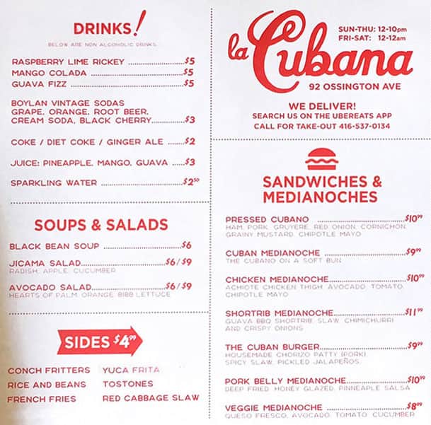Menu of La Cubana photo2