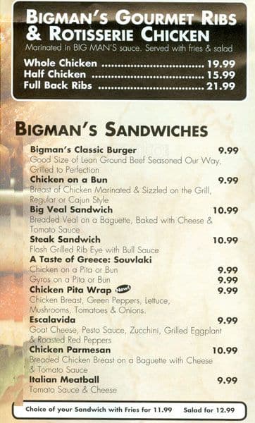 Menu of Bigman’s Family Dining photo3