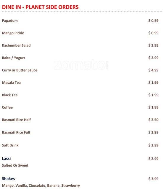 Menu of Planet India Restaurant photo9