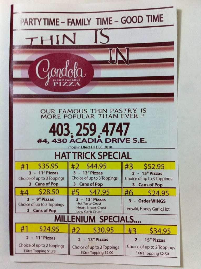 Menu of Gondola Incomparable Pizza photo2