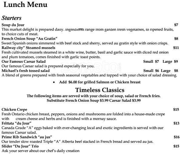 Menu of Michael’s on the Thames photo8