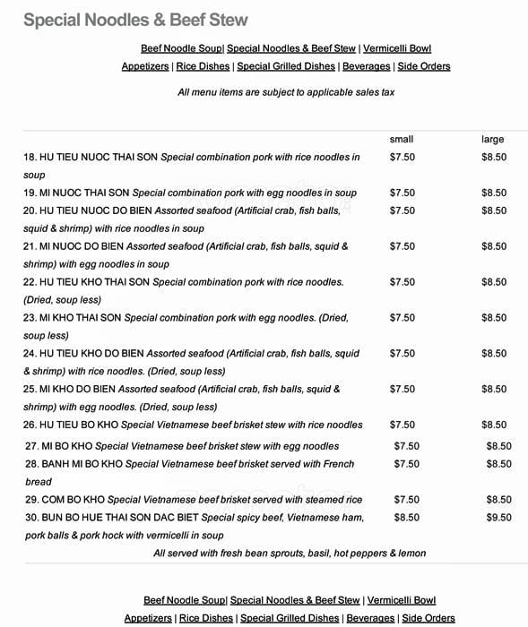 Menu of Thai Son Restaurant photo4