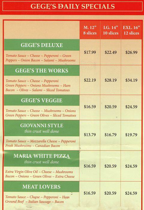 Menu of Gege’s Pizza & BBQ Chicken photo6
