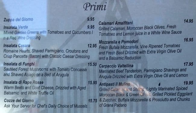 Menu of Il Mulino photo2