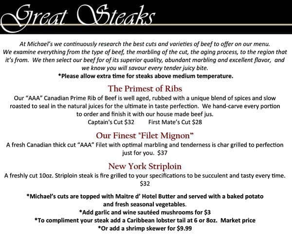 Menu of Michael’s on the Thames photo5