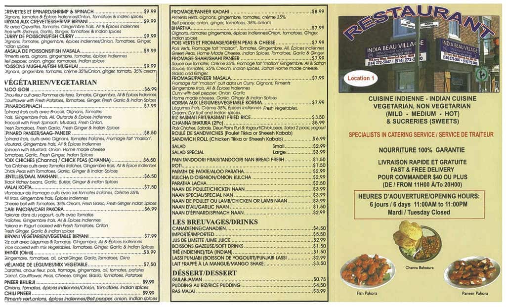 Menu of India Beau Village photo3