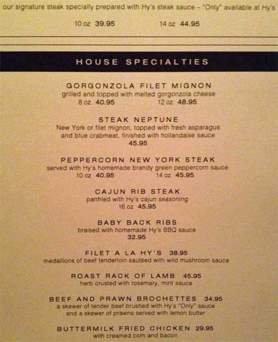 Menu of Hy’s Steakhouse photo6