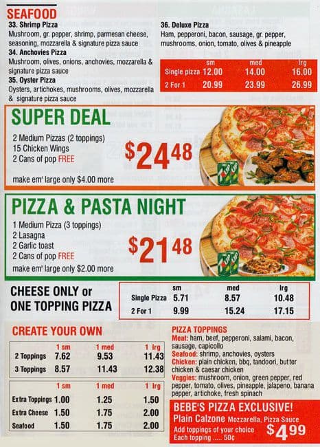 Menu of Bebe’s Pizza photo3