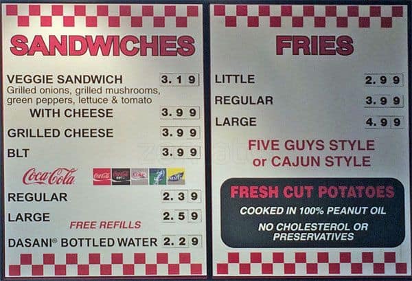 Menu of Five Guys photo3
