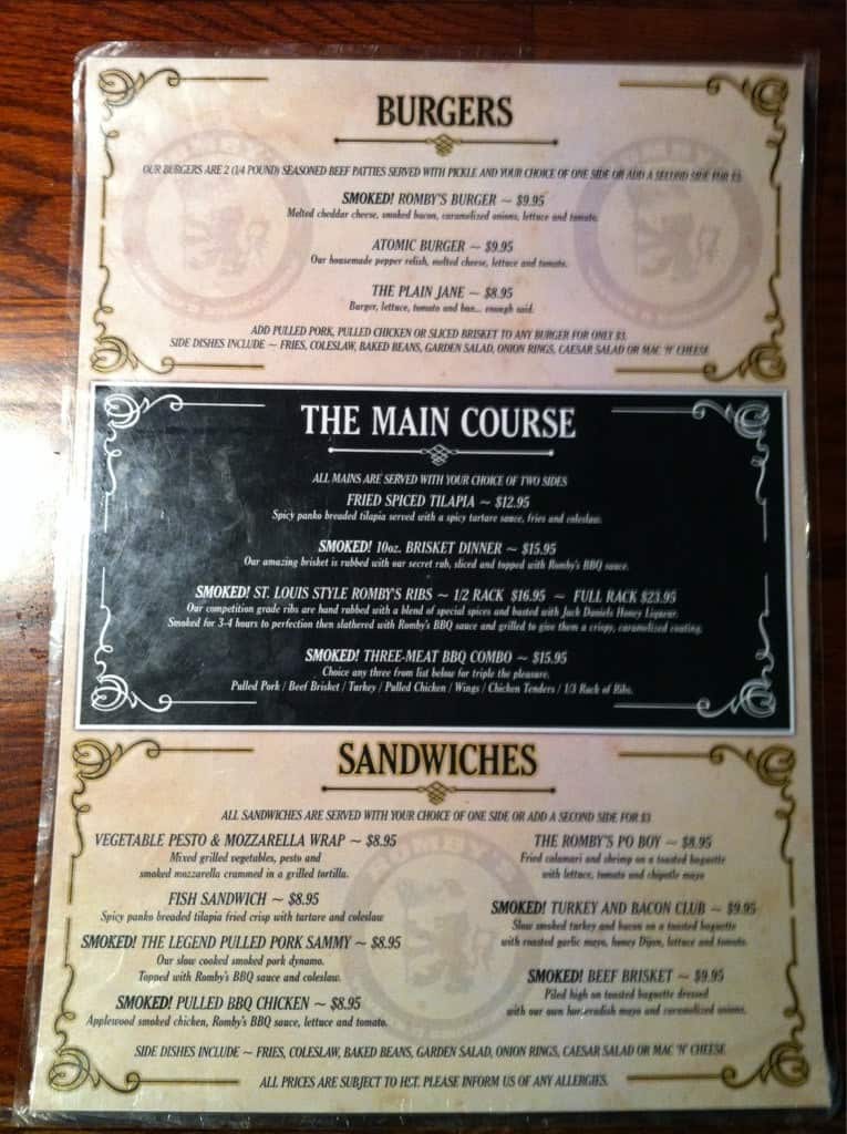 Menu of Romby’s Tavern and Smokehouse photo2