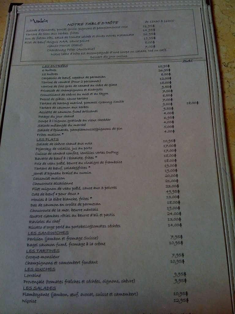 Menu of Le Valois photo2