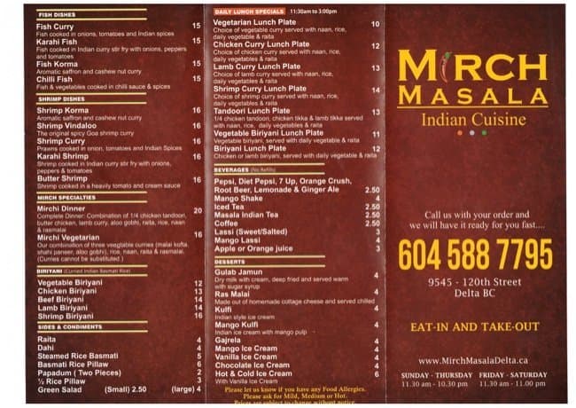 Menu of Mirch Masala Restaurant photo2