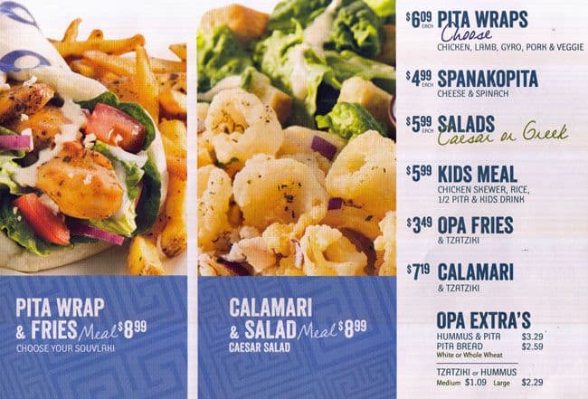 Menu of OPA! Of Greece photo3
