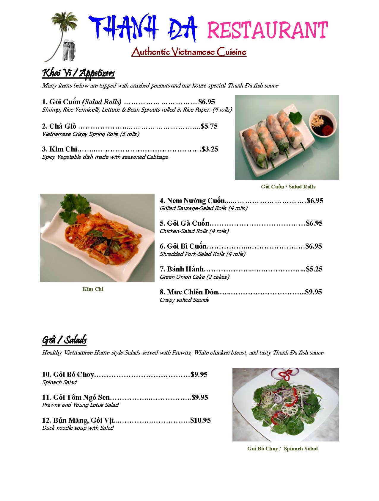 Menu of Thanh Da Restaurant photo2