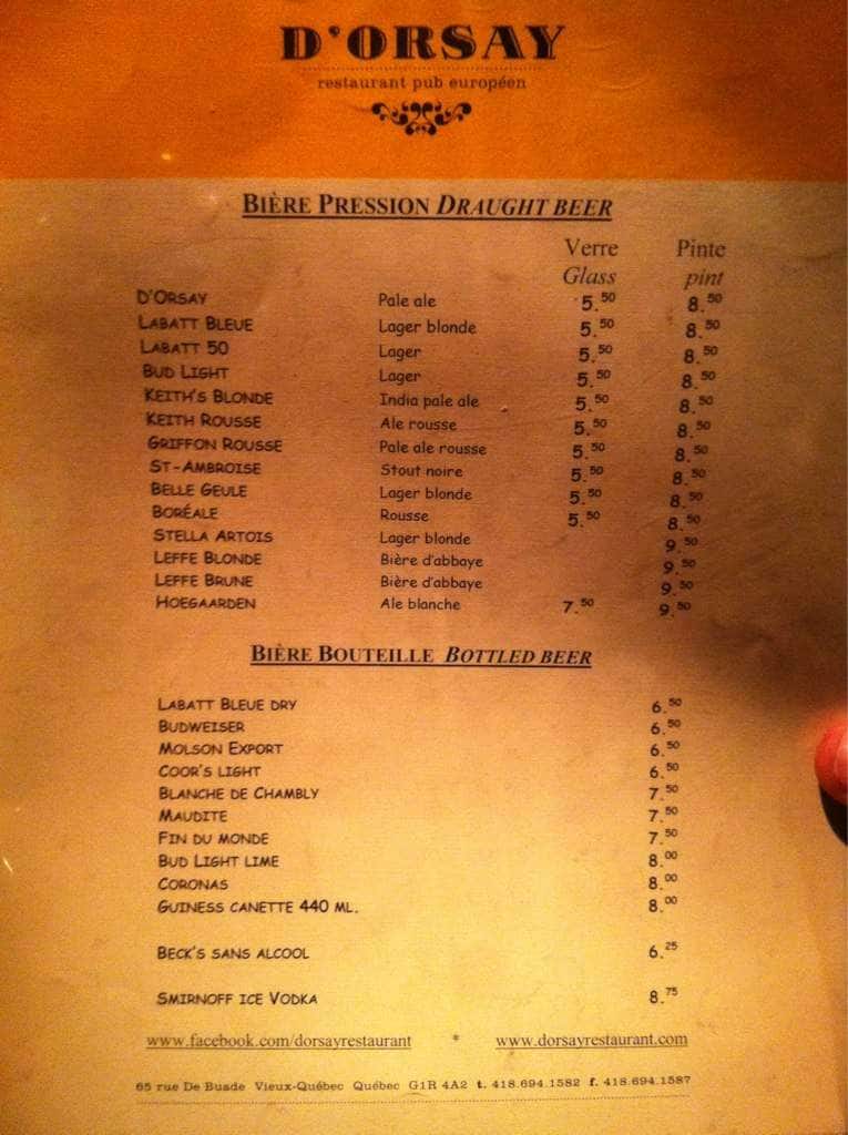 Menu of Pub le D’Orsay photo6