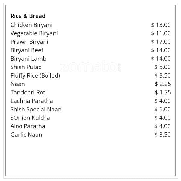 Menu of Shish Mahal photo4