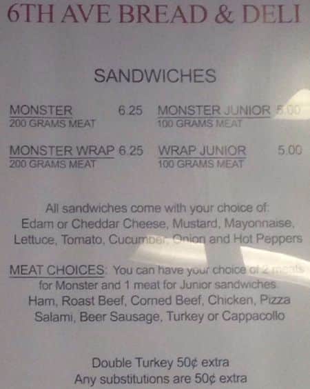 Menu of Sixth Avenue Bread & Deli photo2