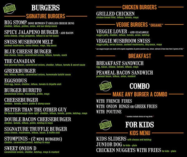 Menu of Burger Stomper – Gourmet Burger & Milkshake Bar photo2