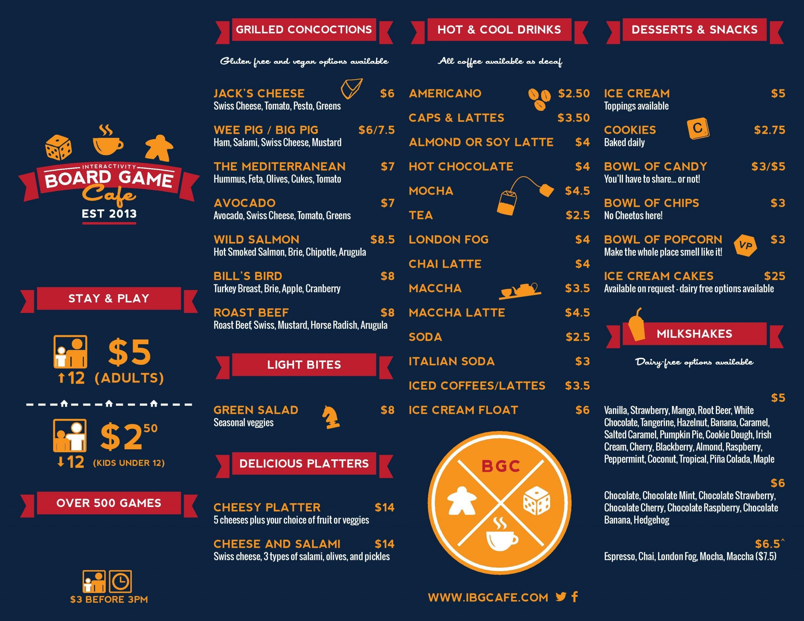 Menu of Interactivity Board Game Cafe photo2