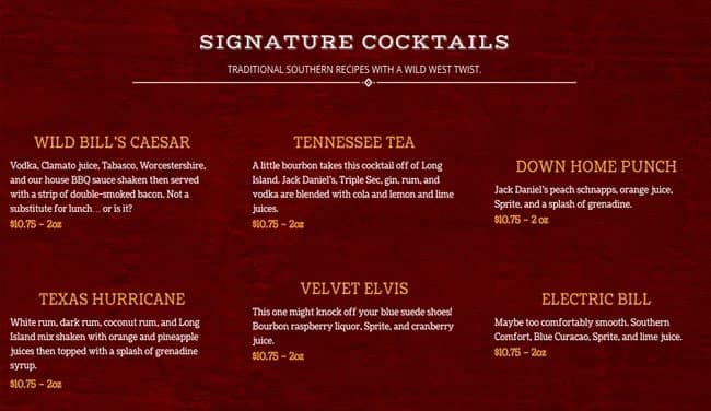 Menu of Wild Bill’s Legendary Saloon photo5