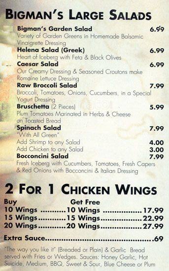 Menu of Bigman’s Family Dining photo2