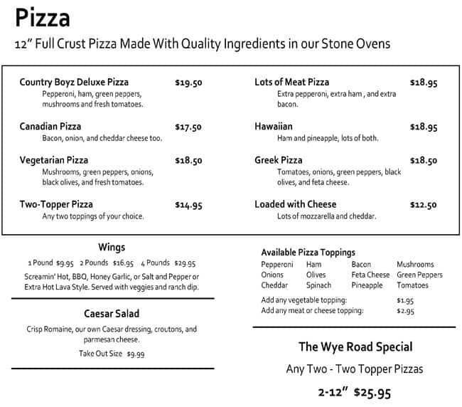 Menu of Country Boyz Pizza photo2
